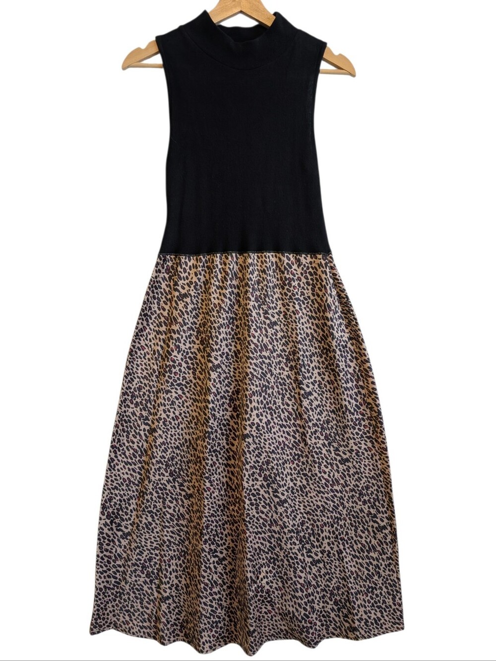 Zara sleeveless black mock neck dress leopard animal print size small - Picture 2 of 4